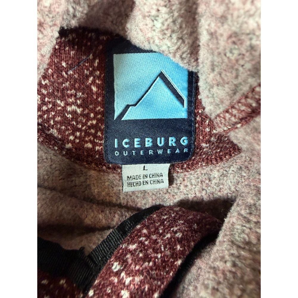 Iceburg Outerwear Fleece Zip Hoodie Jacket Mens L Maroon Speckled Full Zip - Picture 3 of 7